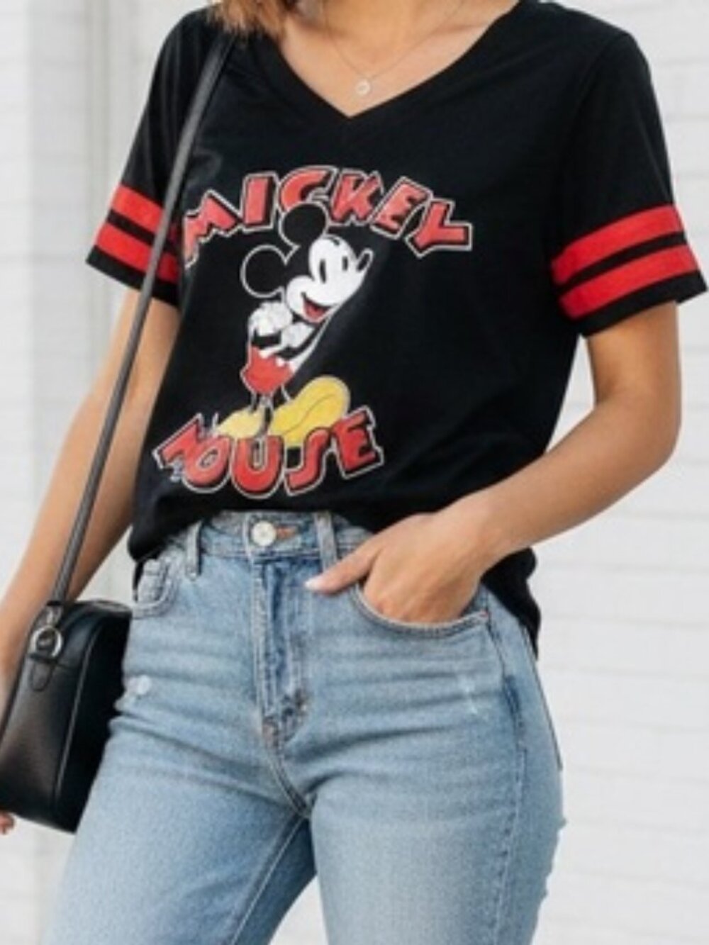 Graphic Football Disney Mickey Mouse Black‎ Cotton Jersey Tee Size XS